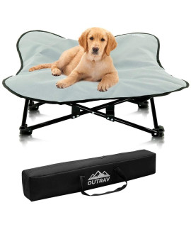 Portable Elevated Dog Bed | Folding Pet Cot for Indoor, Outdoor, Traveling, Camping | Fold Up Steel Frame with Padded Cushion Canopy | Raised Travel Lounger for Large, Small, Dogs, Cats, up to 100 lb.
