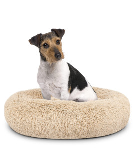 The Dogas Bed Sound Sleep Original Donut Dog Bed, Med Dog Beige Plush Removable Cover Calming Nest Bed