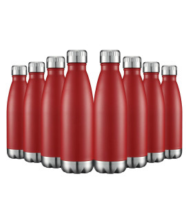 Hasle Outfitters 17Oz Stainless Steel Water Bottles Bulk, Vacuum Insulated Water Bottles Double Walled Powder Coated Reusable Metal Sports Water Bottles Keep Drinks Hot And Cold, Red, 8Packs