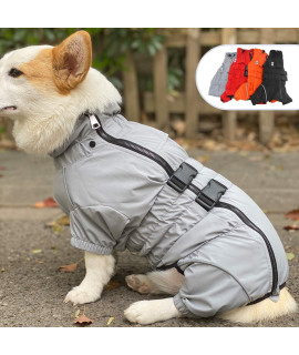 Dogs Waterproof Jacket, Lightweight Waterproof Jacket Reflective Safety Dog Raincoat Windproof Snow-Proof Dog Vest for Small Medium Large Dogs Corgis Dachshund Gray D-S