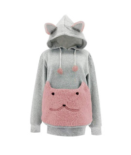 Unisex Long Sleeve Big Kangaroo Pet Pouch Hoodie Pet Cat Small Dog Holder Sweatshirt (M, Pink)