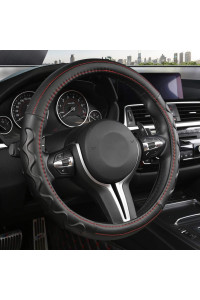 Black Panther car Steering Wheel cover with Wave Pattern Anti-Slip Design, 15 inch Universal - Red Line