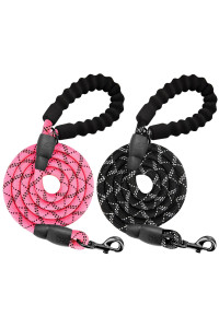 BARKBAY 2 Pack Dog leashes for Large Dogs Rope Leash Heavy Duty Dog Leash with Comfortable Padded Handle and Highly Reflective Threads 5 FT for Small Medium Large Dogs(Pink+Black)