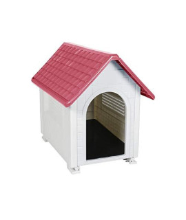 LAZZO Plastic Dog House, Cute Pet Dog Puppy Shelter, Waterproof Ventilate Pet Dog Kennel with Air Vents and Elevated Floor for All Weather Indoor Outdoor Use (Red)