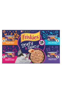 Purina Friskies Gravy Wet Cat Food Variety Pack, Stuf'd & Sauc'd with Chicken, Salmon & Shrimp, Tuna & Turkey - (24) 5.5 oz. Cans
