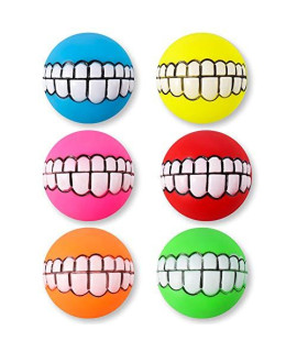 BKpearl 6 Pcs Teeth Ball for Dog, Fun Pet Toy with Human Smile Ball Teeth Chew Toy Squeaker Squeaky Sound Dog Puppy Play Toys Chew Toys
