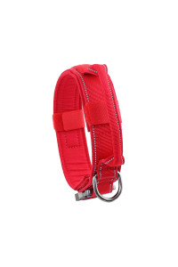 Yunleparks Tactical Dog collar Reflective Nylon Dog collar with Metal Buckle and control Handle for Medium Large Dogs(M,Red)