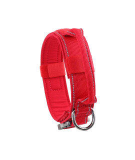 Yunleparks Tactical Dog collar Reflective Nylon Dog collar with Metal Buckle and control Handle for Medium Large Dogs(XL,Red)
