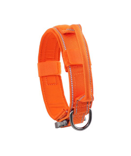Yunleparks Tactical Dog collar Reflective Nylon Dog collar with Metal Buckle and control Handle for Medium Large Dogs(Large,Orange)