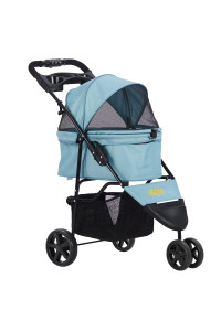 VIAGDO Pet Strollers for Small Medium Dogs & Cats, 3-Wheel Cat Stroller, Foldable Dog Stroller with Removable Liner and Storage Basket for Dog & Cat Traveling Strolling Cart (Light Blue)