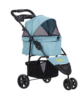 VIAGDO Pet Strollers for Small Medium Dogs & Cats, 3-Wheel Cat Stroller, Foldable Dog Stroller with Removable Liner and Storage Basket for Dog & Cat Traveling Strolling Cart (Light Blue)