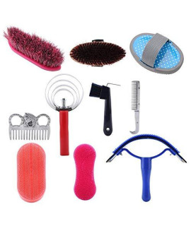 Maxmartt Horse Grooming Set,10Pcs Horse Grooming Care Kit Equestrain Brush Curry Comb Horse Cleaning Tool Set