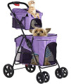VIAGDO Double Pet Stroller for 2 Dogs & Cats, 4 Wheels Dog Strollers for Small Dogs, Folding Travel Cat Stroller with Suspension System for Small Medium Dog Cat Pet Carrier Strolling