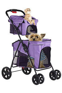 VIAGDO Double Pet Stroller for 2 Dogs & Cats, 4 Wheels Dog Strollers for Small Dogs, Folding Travel Cat Stroller with Suspension System for Small Medium Dog Cat Pet Carrier Strolling