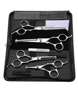 Yutiny Pet Grooming Scissors Set Straight Scissors Thinning Scissors Curved Scissors Comb Stainless Steel Hairdressing Shears Haircut Tool Kit for Pet Groomer or Family DIY Pet Use