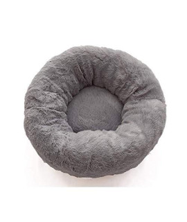 XIAJIE Pet Bed, Fluffy Luxe Soft Plush Round Cat and Dog Bed, Donut Cat and Dog Cushion Bed, Self-Warming and Improved Sleep, Orthopedic Relief Shag Faux Fur Bed Cushion (60, Short Plush (Light Grey))