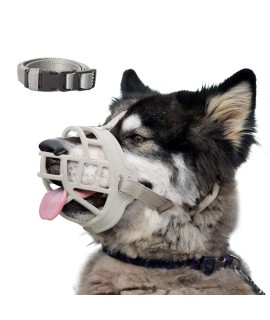 Dog Muzzle, Soft Silicone Basket Muzzle for Dogs, Allows Panting and Drinking, Prevents Unwanted Barking Biting and chewing, Included collar and Training guide