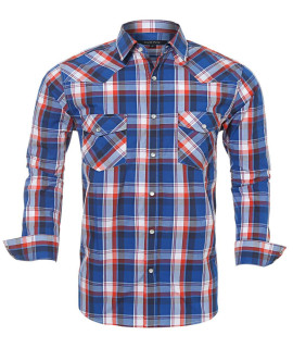 Western Shirts for Men with Snap Buttons Regular Fit Plaid Mens Long Sleeve Shirts casual,Red Blue 011,4X-Large