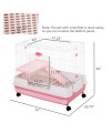 PawHut 2-Level Small Animal Cage Rabbit Hutch with Wheels, Removable Tray, Platform and Ramp for Bunny, Chinchillas, Ferret, Pink