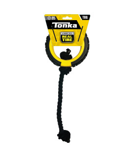 Tonka Mega Tread Rope Tug Dog Toy, Lightweight, Durable and Water Resistant, 15 Inches, for MediumLarge Breeds, Single Unit, YellowBlack