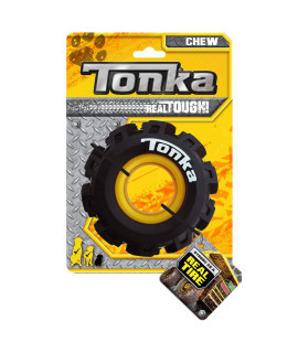 Tonka Seismic Tread Dog Toy with Interactive Feeder, Lightweight, Durable and Water Resistant, 4 Inches, for MediumLarge Breeds, Single Unit, YellowBlack