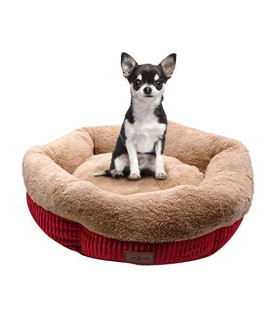 veZve Round Warming Dog Sleeping Indoor Bed Red Donut with Skin Contact Safe Reversible Memory Foam Washable Firmness (Small, Red)