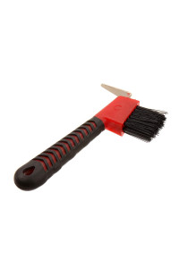 Horse Hoof Pick Brush with Soft Touch Rubber Handle (RED)