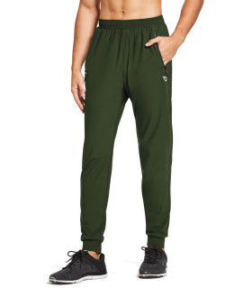 BALEAF Mens Joggers Pants Lightweight Running Workout Athletic Training gym Quick Dry Tapered Jogger Zipper Pockets Army green M