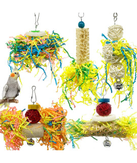 EBaokuup Bird Parrots Shredding Toys Parakeet Chewing Toys Bird Loofah Toys Parrot Cage Shredder Toys Bird Foraging Hanging Toys Bird Accessories for Parrots Lovebird Cockatiel Conure African Grey