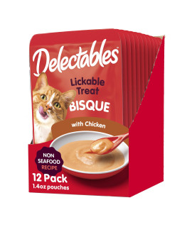 Hartz Delectables Non-Seafood Bisque Lickable We Cat Treats For Adults & Senior Cats, Chicken (Pack Of 12)