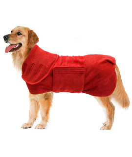 Geyecete Dog Drying Coat -Dry Fast Dog Bag-Dog Bathrobe Towel-Microfibre Fast Drying Super Absorbent Pet Dog Cat Bath Robe Towel-Red-M