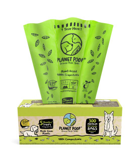 Planet Poop Home Compostable Dog Poo Bags, Large Single Roll 300 Grab Go, For Dogs Un-Scented Dog Waste Bags, Thick Leakproof Doggy Cat Bag, Plant-Based Pet Supplies