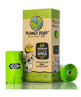 Planet Poop Home Compostable Dog Bags On Refill Rolls, 60 Un-Scented Pet Waste Bags, Thick Leakproof Plant-Based Doggy Bag, Cat Dogs Supplies