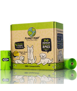 Planet Poop Home Compostable Dog Bags On Refill Rolls, 240 Un-Scented Pet Waste Bags, Thick Leakproof Plant-Based Doggy Bag, Cat Dogs Supplies