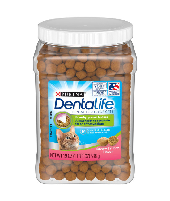 Dentalife Purina Made in USA Facilities cat Dental Treats, Savory Salmon Flavor - 19 oz canister