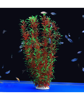 ALEgI Large Aquarium Plants Artificial Plastic Fish Tank Plants Decoration Ornaments Safe for All Fish 21 Inches Tall (21inchRedgreen)