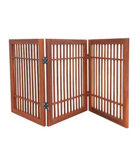 Pet Dog gate Strong and Durable Freestanding Folding Acacia Hardwood Portable Wooden Fence Indoors or Outdoors by Urnporium (Brown Pet gate, 3 Panel 24 Tall)
