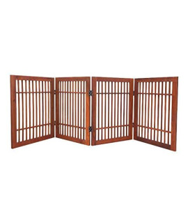 Pet Dog gate Strong and Durable Freestanding Folding Acacia Hardwood Portable Wooden Fence Indoors or Outdoors by Urnporium (Brown Pet gate, 4 Panel 24 Tall)