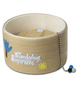 Touchcat claw-ver Nest Rounded Scratching cat Bed w Teaser Toy One Size Khaki