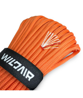 WILDAIR Survival Paracord Parachute Fire cord Survival Ropes 4-in-1 100Ft 532 Diameter US Military Type III with Integrated Fishing Line, Fire-Starter Tinder (Orange)