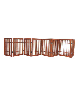 Pet Dog gate Strong and Durable Freestanding Folding Acacia Hardwood Portable Wooden Fence Indoors or Outdoors by Urnporium (Brown Pet gate, 8 Panel 24 Tall)