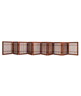 Pet Dog gate Strong and Durable Freestanding Folding Acacia Hardwood Portable Wooden Fence Indoors or Outdoors by Urnporium (Brown Pet gate, 10 Panel 24 Tall)