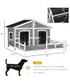 PawHut 59? L x 63.5? W x 39.25? H Wood Large Dog House Cabin Style Elevated Pet Shelter w/Porch Deck Grey