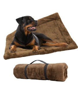Downtown Pet Supply - Self Heated Cat Bed & Dog Crate Mat - Thermal Nap Mat - Padded and Insulated Pet Mat with Mylar Layer and Leather Handles - Brown - 42 x 27 in - Large Dog Crate Bed