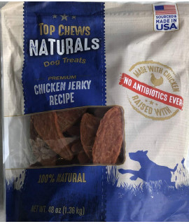 Title - Top Chews 100% Natural Dog Treats Chicken Jerky Recipe 48 OZ (3 LB), Model Number: chicken food