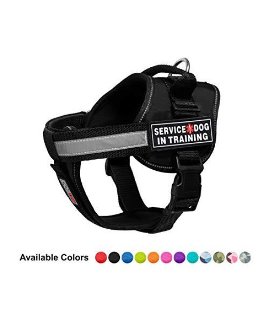 Dogline Unimax Dog Harness Vest with Service Dog in Training Rubber Patches Adjustable Straps Breathable Neoprene for Identification Training Dogs Girth 15 to 19 in Black