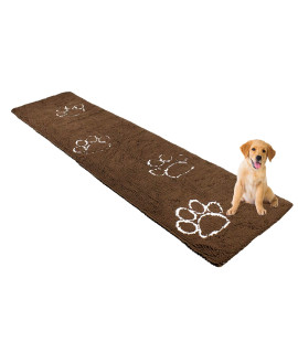My Doggy Place - Microfiber Dog Door Mat - Dirt and Water Absorbent Mat - Washer Dryer Safe Non-Slip Mat - Brown with Paw Print Hallway Runner Rug - 8 x 2 ft