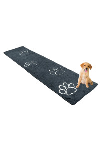 My Doggy Place - Microfiber Dog Door Mat - Dirt and Water Absorbent Mat - Washer Dryer Safe Non-Slip Mat - charcoal with Paw Print Hallway Runner Rug - 8 x 2 ft