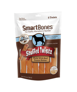 SmartBones Stuffed Twistz with Peanut Butter 6 count Rawhide-Free chews for Dogs No Artificial Preservatives or Flavors Added (SBST-00300)