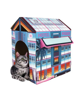 American Cat Club Miami Vibes Hotel Cat House & Scratcher w/ Catnip